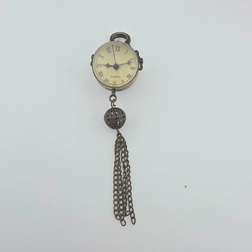 Vintage Pocket Watch Tassle Pendent Filligree Cage Sphere Bronze 4